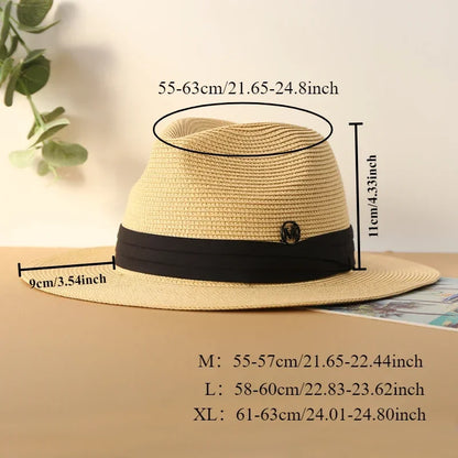 Big Size XL 63cm Travel Panama Jazz Straw Hat Summer Sun Hats for Women Men Wedding  Wide Brim Fedora Straw Beach Hat UV UPF 50+