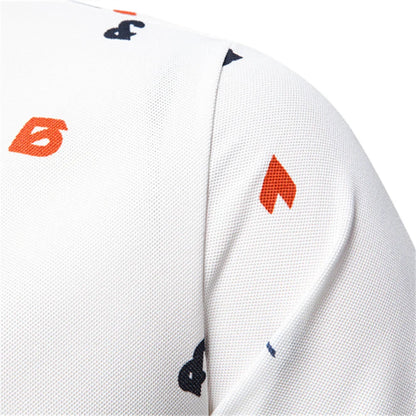 ‌2025 Summer New Men's Solid Color Polo Shirt with Printed Turn-Down Collar Casual Slim Fit Breathable Comfortable Top‌