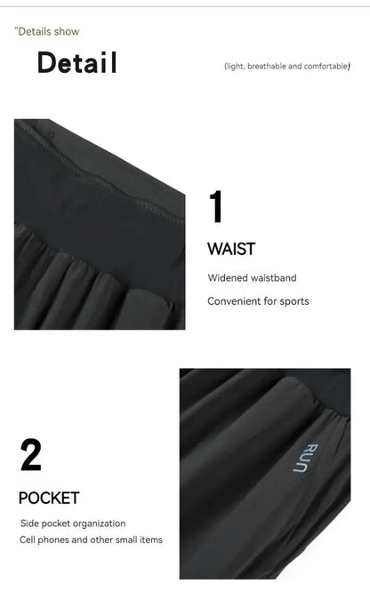 Lightweight Quick Dry Ice Silk Marathon Running Pants with Around waist Pack Breathable Workout Fitness Jogging Sport Trousers