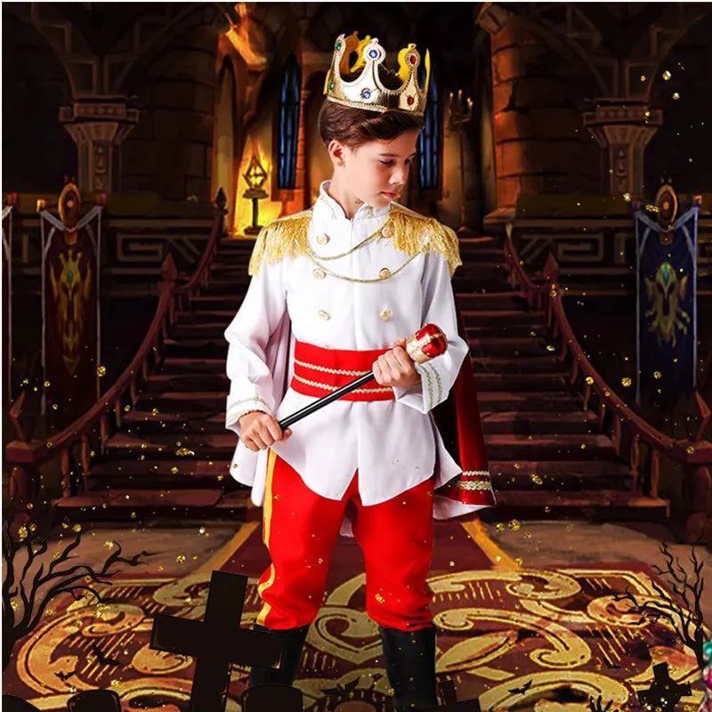 Red The King Prince Cosplay Costume for  Halloween Carnival Party Blue Cloak Scepter Crown Jacket Prince Suit 7 Pcs Makeup Party