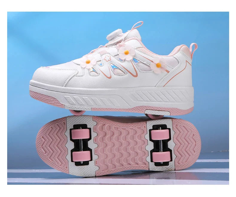 HeelysChildren's small flower decorated four-wheel roller skating sports shoe breathable roller skating girls shoes holidaygifts