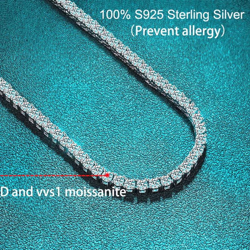 2.5-6.5mm Full Moissanite Tennis Necklace for Women Sparkling Diamond Pendant 925 Sterling Silver Fine Jewelry Gift GRA