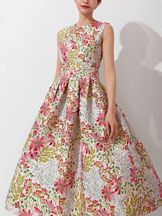 Summer Elegant Jacquard Women Long Maxi Luxury Dress Floral Fashion Party Robe Femme Vintage Vestido Evening Clothing
