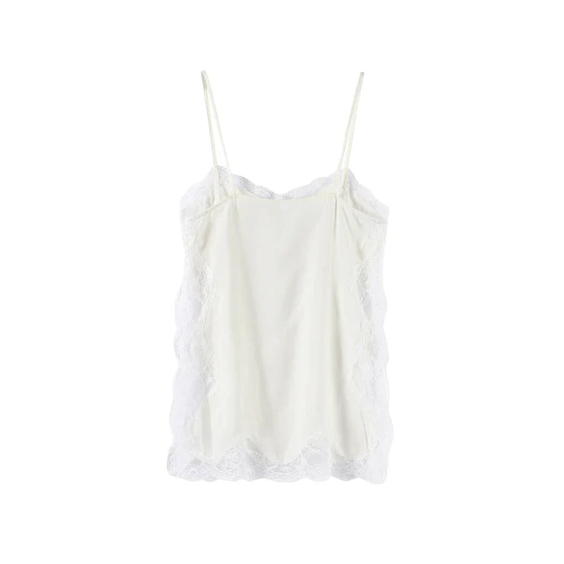 Sexy Lace Sling Tank Top Women Stain Sleeveless V Neck Backless Loose Tops Female 2025 Summer Autumn Chic Street Homewear Lady