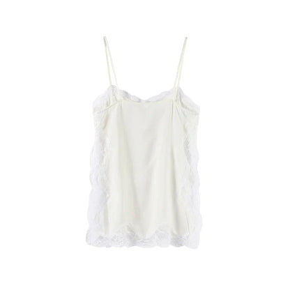 Sexy Lace Sling Tank Top Women Stain Sleeveless V Neck Backless Loose Tops Female 2025 Summer Autumn Chic Street Homewear Lady