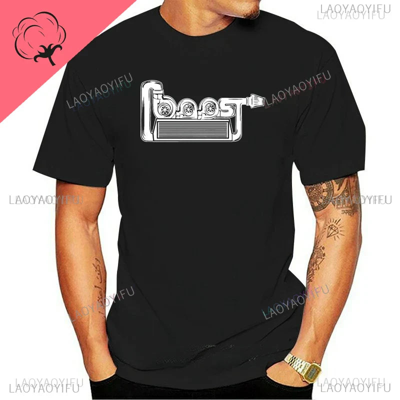 New Boost Turbo Engine Printing T-Shirt Car Parts Funny Mechanic Cotton Teemen 2024 Summer Fashion Top Personality Mans Clothing