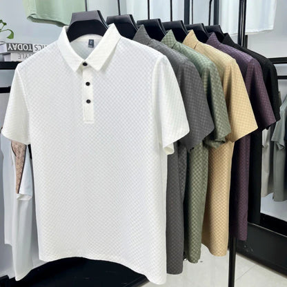 Seamless Polo Shirt - Short Sleeve Ice Silk Feel Nordic Style Soft & Comfortable Summer Wear Men's Golf Shirt