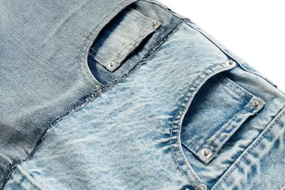 Niche Colorblock Patchwork Wide Leg Blue Jeans Men's Spring 2025 New Straight Double Waist Design Denim Trousers 28W6048