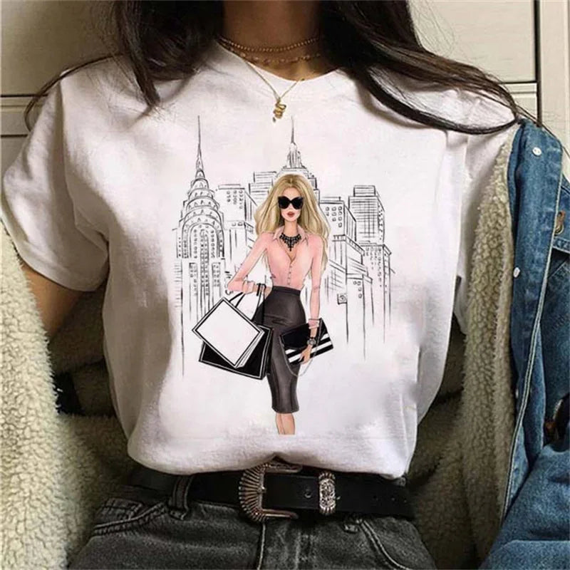 Women T Shirt London Paris New York City Travel Graphic Print Fashion Streetwear Urban Vacation Casual Short Sleeve