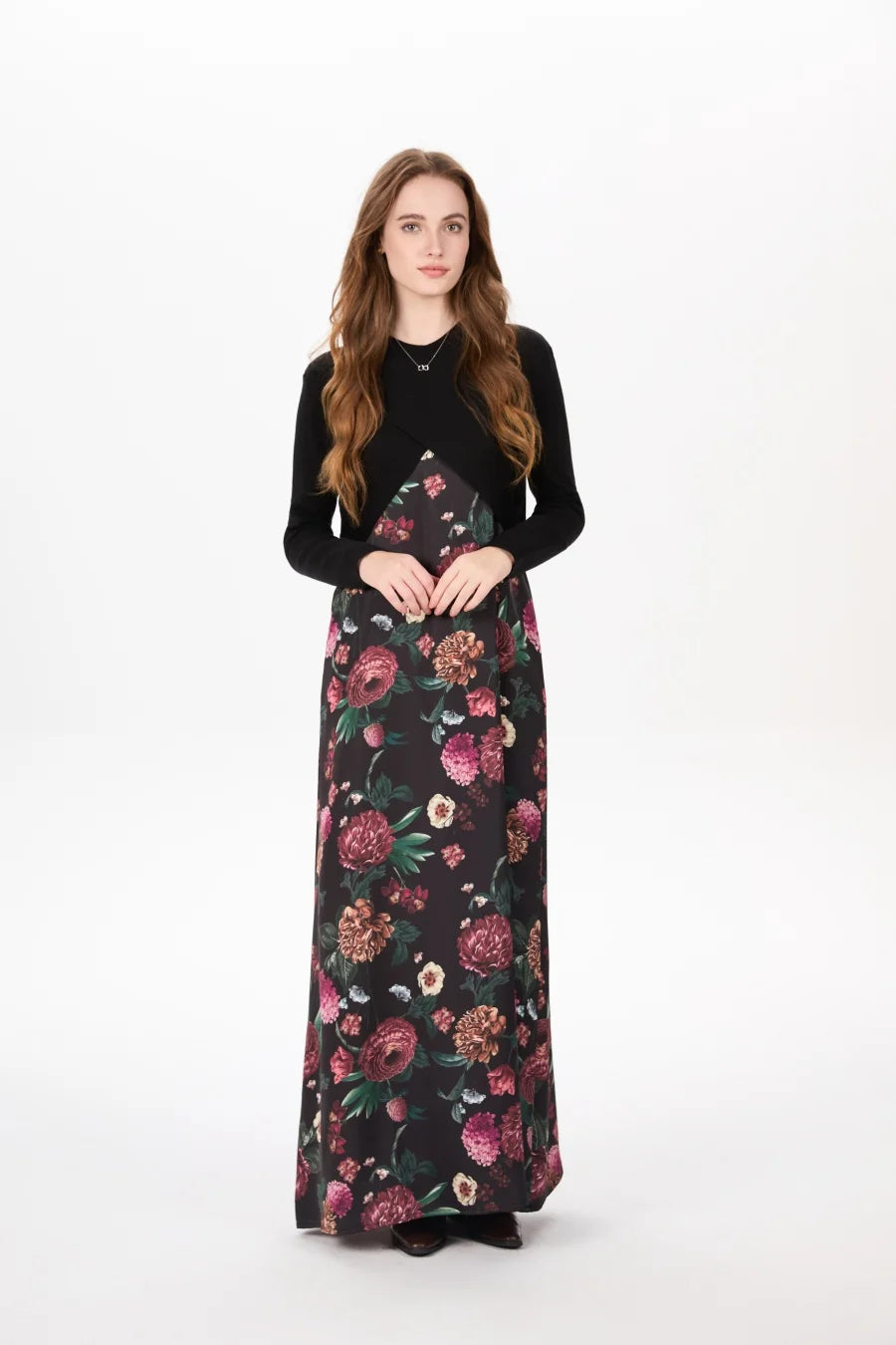 elegance slip satin dress + knitting cross top +mockneck woman clothing set adjustable maxi floor length