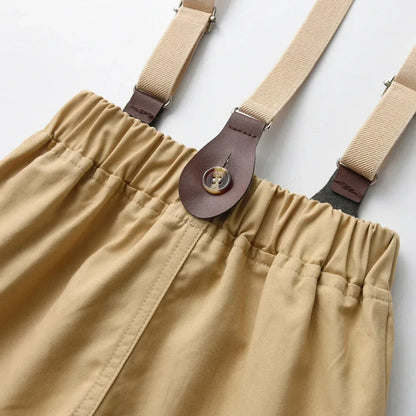 Children Formal Clothing Summer Comfortable Two Piece Set Kid Short Sleeve Shirt Bow Tie Suspenders Shorts Boy Elegant Outfit