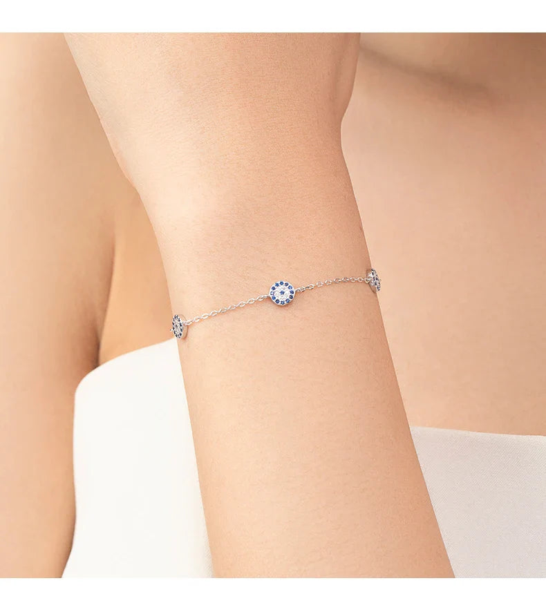 Authentic 925 Sterling Silver Blue Eyes Bracelet Fashion Chain Link For Women Birthday Mother‘s Day Gift Fine Jewelry