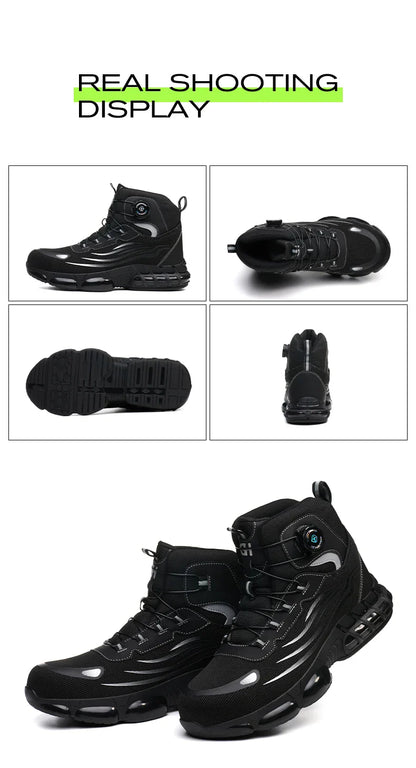 Men's Safety Shoes High Top Work Safety Shoes Steel Toe Sneakers Rotation Button Anti-smash Antipuncture Steel  Safety Boots