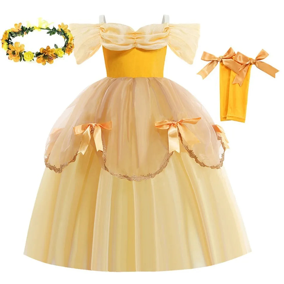 2025 Belle Costume for Girl Carnival Party Princess Dress Children Deluxe Beauty Ball Gown Kids Anna Belle Cosplay Elegant Dress