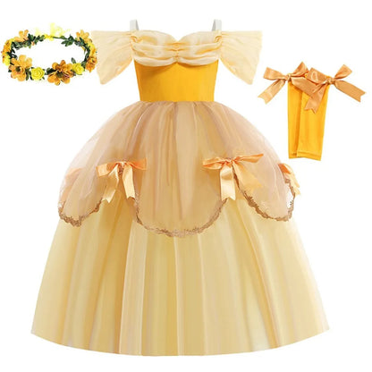 2025 Belle Costume for Girl Carnival Party Princess Dress Children Deluxe Beauty Ball Gown Kids Anna Belle Cosplay Elegant Dress