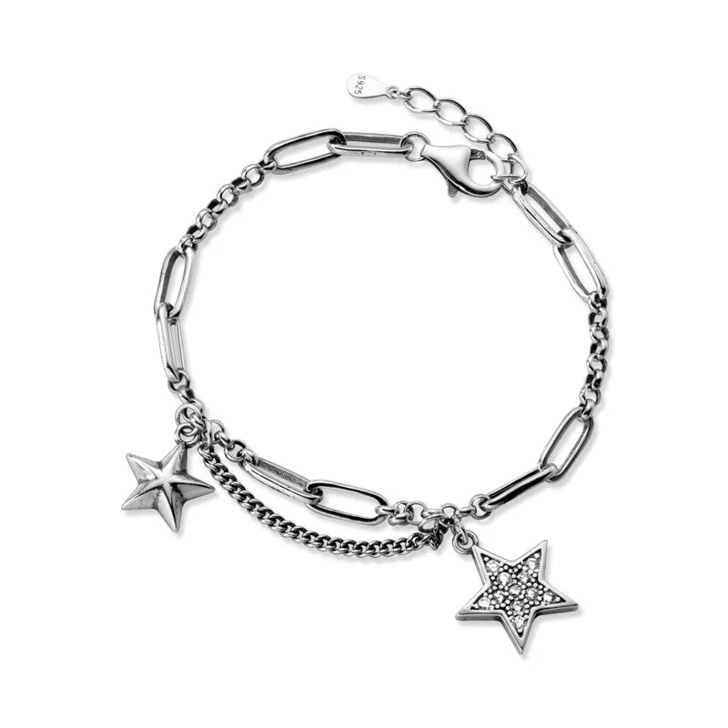 Fashion 925 Sterling Silver Lovely Stars Retro Charm Bracelet Fit Women Hip Hop Style Bracelet Fine Jewelry 2020 Design