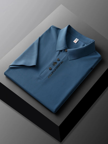 High quality silk breathable short sleeve POLO shirt men's lapel top 2024 summer new light luxury brand printed casual T-shirt