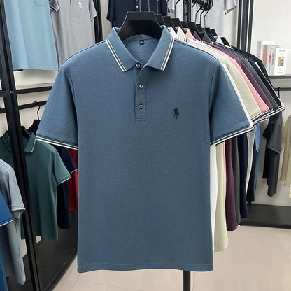 100% pure cotton men's short sleeved summer new golf casual polo shirt high-end brand designer pony embroidery design Tshirt top
