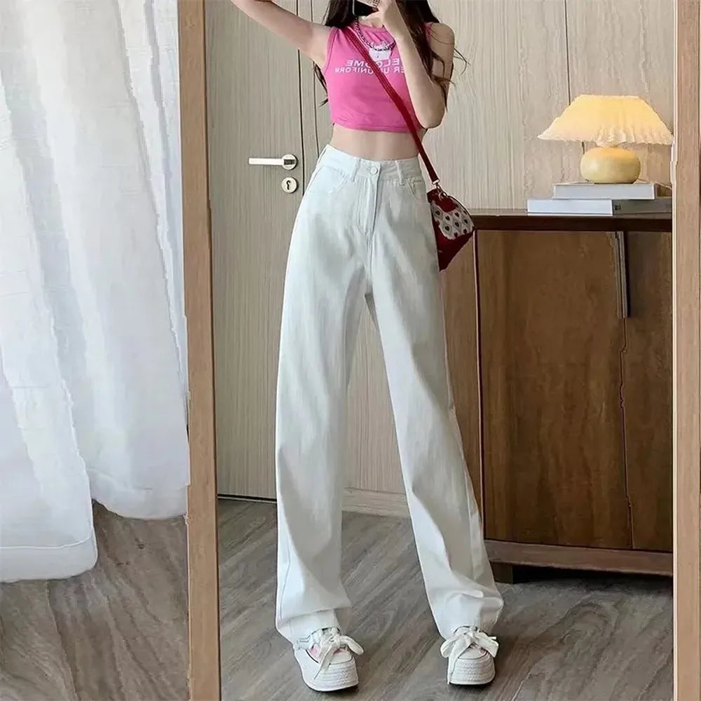 Wide-legged Pants Simple Style Solid High-Waist Design