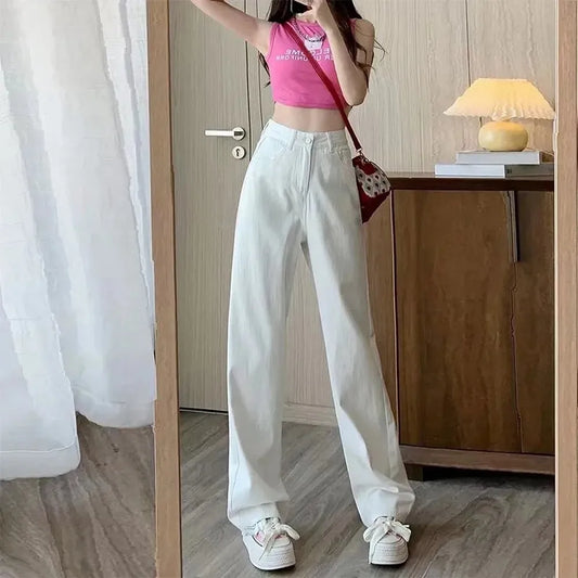 Wide-legged Pants Simple Style Solid High-Waist Design