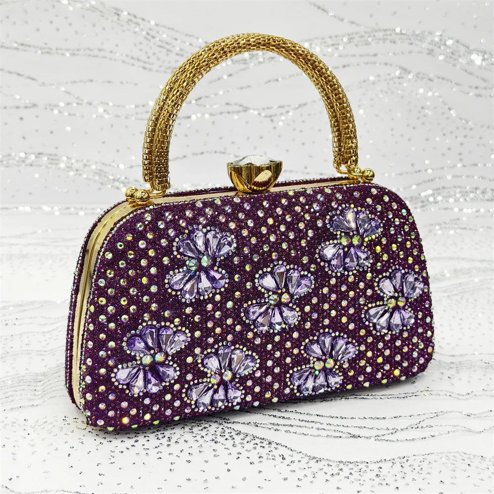 Purple High Heel Party Shoes & Rhinestone Handbag Set - Elegant Italian Design for Weddings and Special Occasion