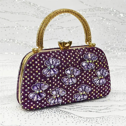 Purple High Heel Party Shoes & Rhinestone Handbag Set - Elegant Italian Design for Weddings and Special Occasion