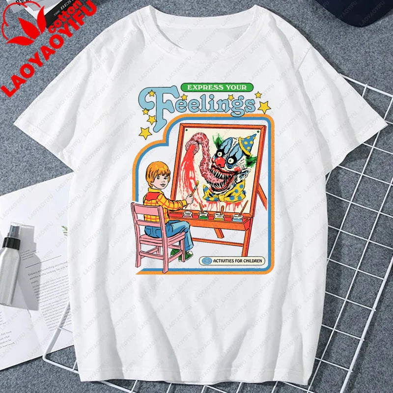 Let's Sacrifice Toby Horror Satanist Graphic Tops Unique Creative Cartoon Streetwear Unisex Scary Short-sleev Tee Ropa Hombre