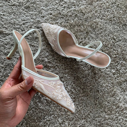 Sandálias Femininas de Salto Fino e Alto Verão 2025 Sexy Slingback Bico Fino Scarpin Sapato Feminino Sandalias De Mujer
