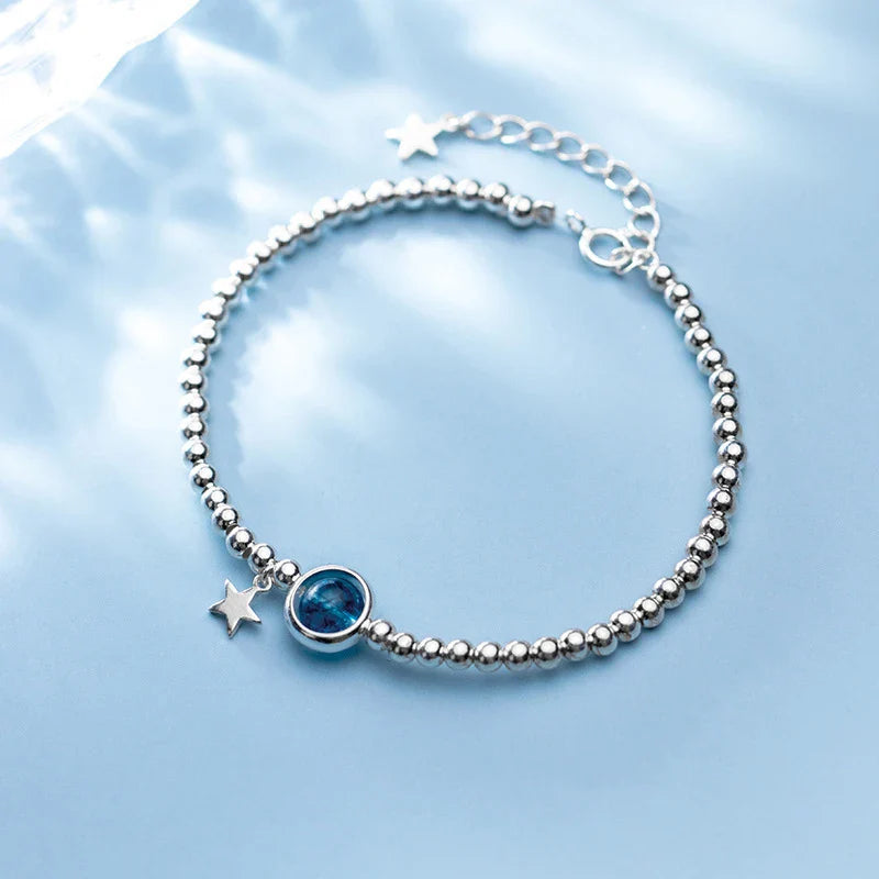 Fashion 925 Sterling Silver Classic Crystal Little Ball Star Strand Bracelet for Women Adjustable Bangle Fine Jewelry