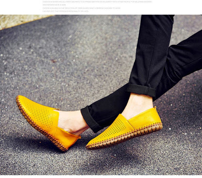 New Summer Breathable Men Loafers Handmade Leather Men's Driving Shoes Luxury Brand Flat Casual Shoes Soft Breathable Men Shoes