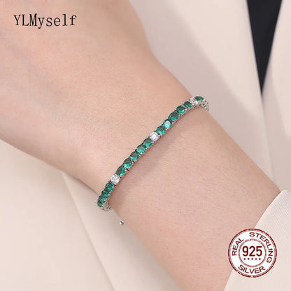 Fine Jewelry 3mm Montana Blue/Emerald Green/Ruby Red/Turquoise/Black Cubic zircon 925 Silver Tennis Bracelet