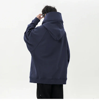 Autumn New High Neck Sweatshirt Men Pile Up Collar Hoodie Harajuku College Style Ninja Sweatshirt Casual Sports Loose Couple Top
