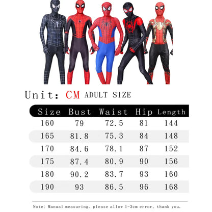 Adult Spiderman Costume Superhero Zentai Jumpsuits for Men Women Cosplay Bodysuit with Headgear Halloween Carnival Outfits