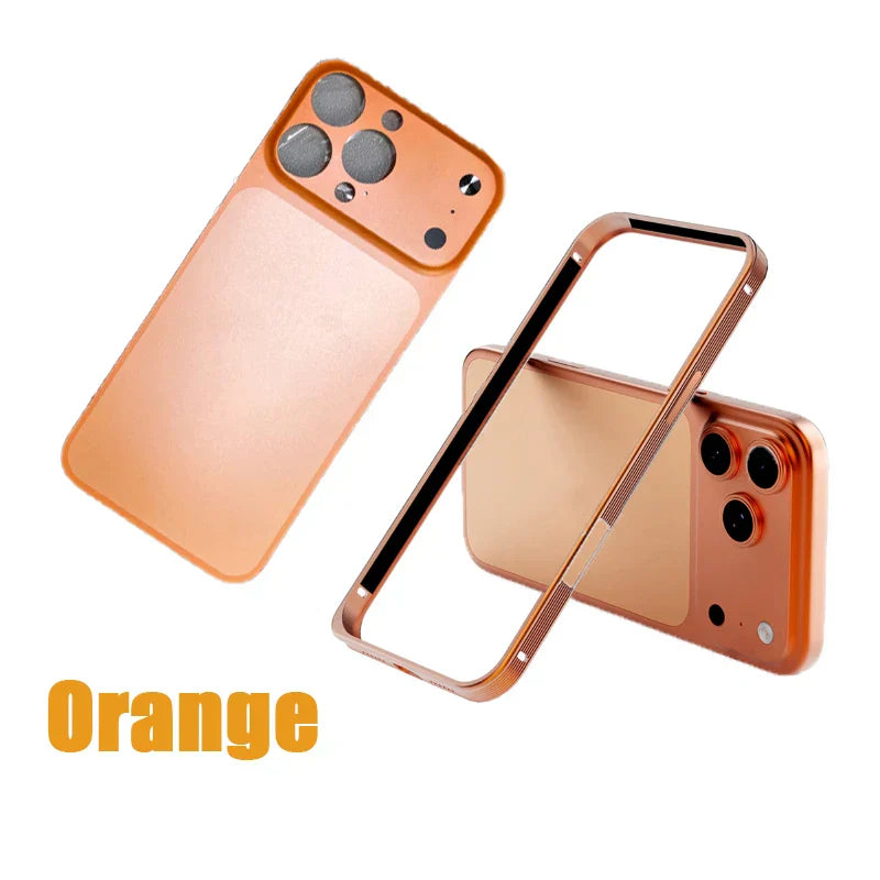 Anti-Slip Metal Frame Adhesive PE Frosted Backplate Phone Case For iPhone 17 Pro Max 15 14 13 16 Pro Max Shockproof Back Cover