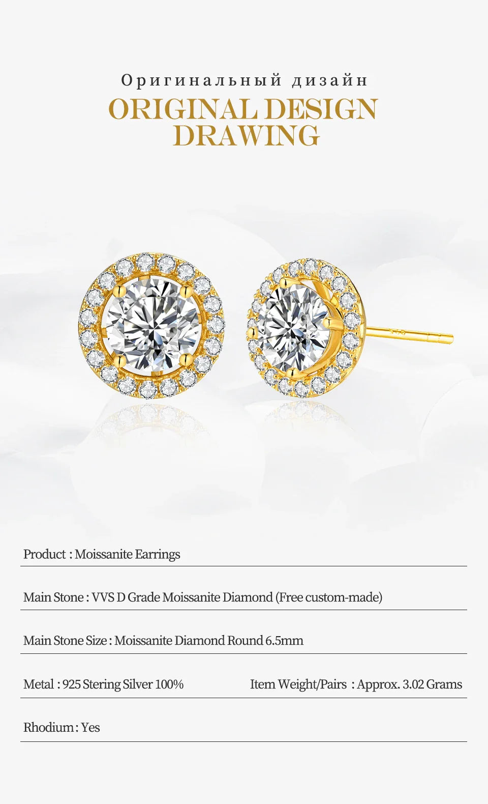New Chamrs 1.0 Carat Moissanite D Color Diamond Detachable Stud Earrings for Women Solid 925 Sterling Silver Jewelry