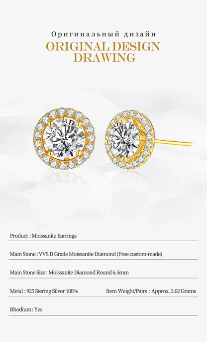 New Chamrs 1.0 Carat Moissanite D Color Diamond Detachable Stud Earrings for Women Solid 925 Sterling Silver Jewelry
