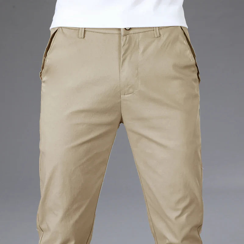 Business Thin Men's Breathable Pants Slim Straight High Elastic Slim Casual Pants Male Brand Clothing Khaki Gray Green Black
