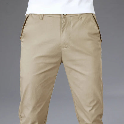 Business Thin Men's Breathable Pants Slim Straight High Elastic Slim Casual Pants Male Brand Clothing Khaki Gray Green Black