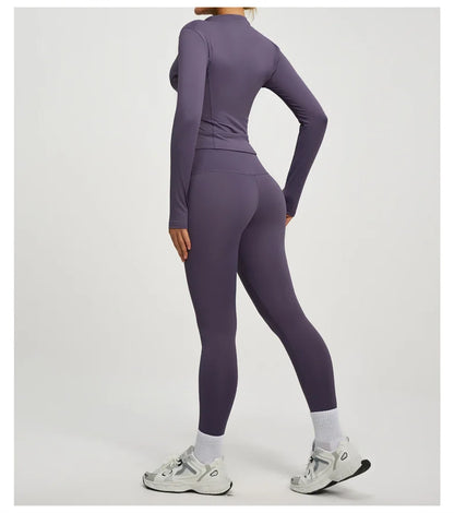Yoga Coat Sports Top Long Sleeve Jacket Fitness Breathable Women's Tracksuit High Waist Leggings Two Piece Set Gym Clothes