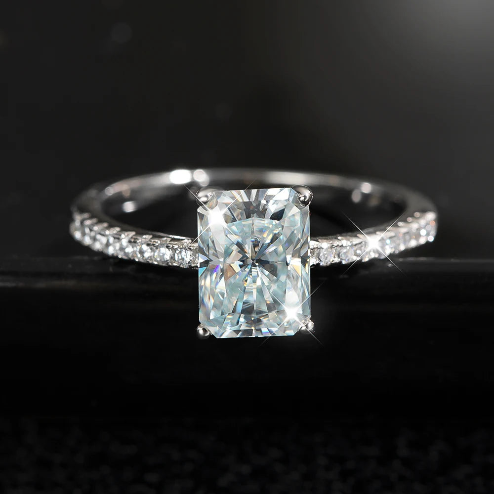 D VVS1 Radiant Moissanite Rings for Women 4 Prong Classic Trendy Fine Engagement Wedding Band GRA Certified 925 Sliver