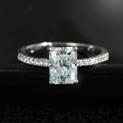 D VVS1 Radiant Moissanite Rings for Women 4 Prong Classic Trendy Fine Engagement Wedding Band GRA Certified 925 Sliver
