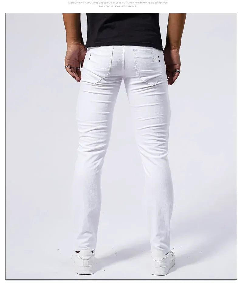 Calça Jeans Masculina Branca Casual Calça Jeans Nova Confortável Moderna Elástica Slim Fit Reta Calça Masculina Roupa Streetwear Jeans