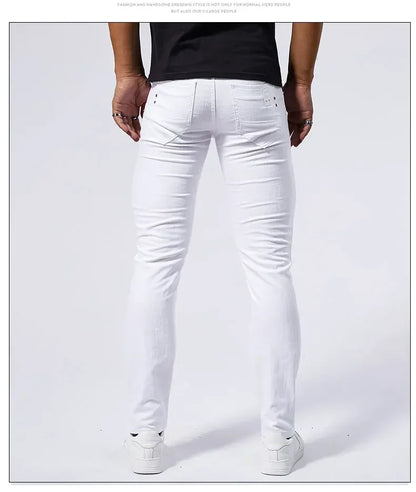 Calça Jeans Masculina Branca Casual Calça Jeans Nova Confortável Moderna Elástica Slim Fit Reta Calça Masculina Roupa Streetwear Jeans