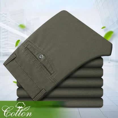 Men's 100% Cotton Summer Autumn Casual Pants Fashion Solid Black Khaki Gentle Thicken Trousers Brand Smart Suit Pant GOZBKF