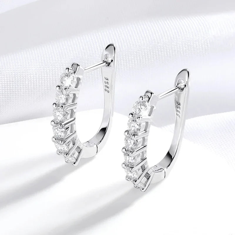 1.2ct Halo Moissanite Hoop Earrings for Women 925 Sterling Silver Straight Row Ear Buckles Wedding Small Ear Studs Gift