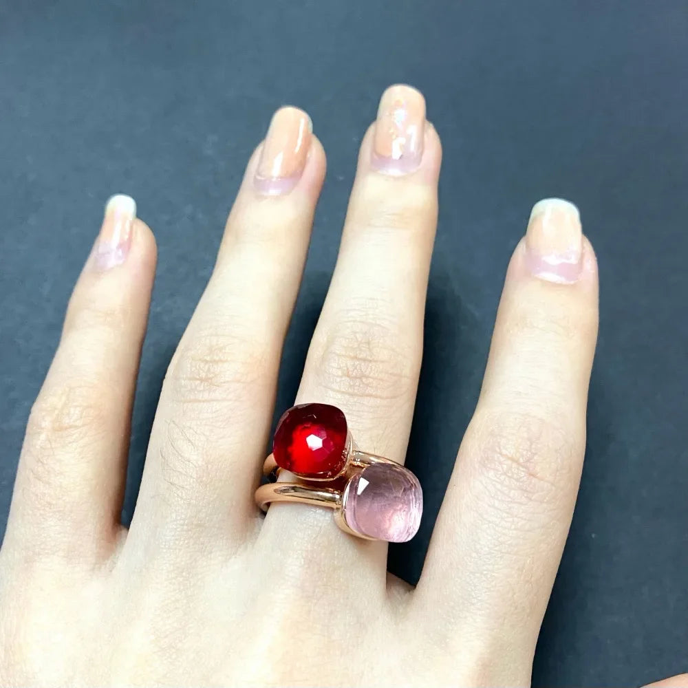 2Pcs/Set Fashion Stacked Candy Ring Women Mix Color Crystal Jewelry 30 Colors Trendy Gift for Valentine's Day