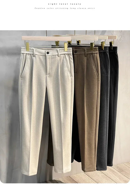 Woolen Suit Pants Men's Autumn Winter New Korean Formal Business Pants Slim Straight Elastic Waist  Fashion Tapered Trousers