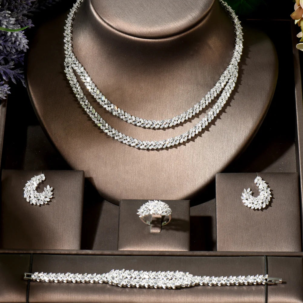 Cubic Zirconia Bridal Wedding Jewelry Set Bridal 4-piece Set Women's Jewelry Set Jewelry Brand Reproduction