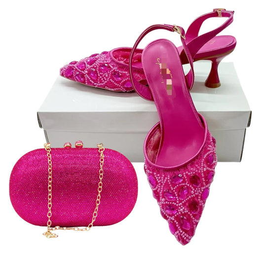 Women's Clutch Bag and Shoes Fairy Diamond High Heels Stylish Dress Shoes Pointed Toe Stiletto Heels Elegant Party Wedding Shoes
