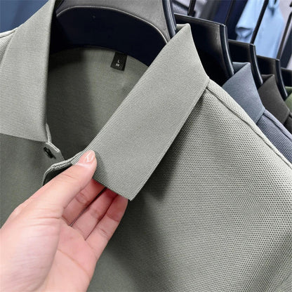 Men's Cotton100% High End Brand Lapel Polo Shirt Summer New Solid Color Print Short Sleeve T-Shirt Casual Breathe Men's Clothing